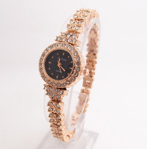 Hot Sales Rose Gold Bracelet Watches Women Ladies Fashion Shining Crystal Dress Quartz Wristwatch Rhinestone Watch G-022