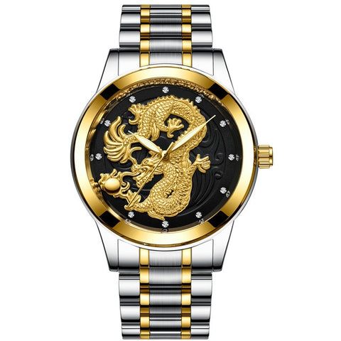 Fashion Steel Strap Luxury Watch Men Creative Dragon  Quartz-watch Casual Male Sports Masculino Business Wristwatch Clock