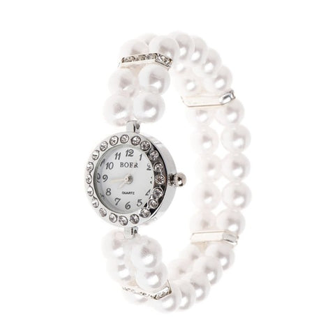 Women Watch Simulated Pearl Rhinestone Luxury Elegant Wrist Band Bracelet Jewelry Gifts Lady Elastic Universal Charms