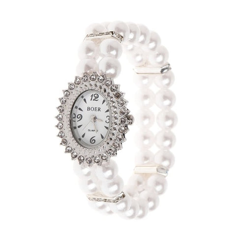 Women Watch Simulated Pearl Rhinestone Luxury Elegant Wrist Band Bracelet Jewelry Gifts Lady Elastic Universal Charms