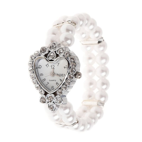 Women Watch Simulated Pearl Rhinestone Luxury Elegant Wrist Band Bracelet Jewelry Gifts Lady Elastic Universal Charms