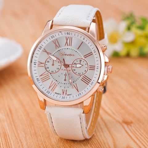 Genuine Women's Roman Numerals watches women clock Luxury Fashion Leather Band Analog Quartz Round Wrist Watches Montre Femme