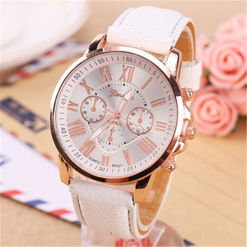 Genuine Women's Roman Numerals watches women clock Luxury Fashion Leather Band Analog Quartz Round Wrist Watches Montre Femme