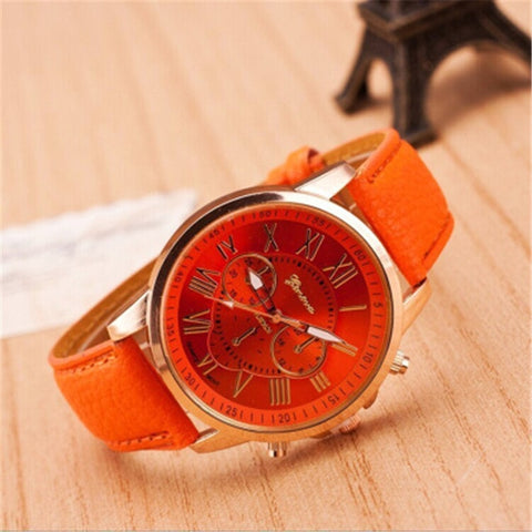 Genuine Women's Roman Numerals watches women clock Luxury Fashion Leather Band Analog Quartz Round Wrist Watches Montre Femme