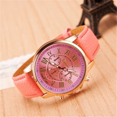 Genuine Women's Roman Numerals watches women clock Luxury Fashion Leather Band Analog Quartz Round Wrist Watches Montre Femme