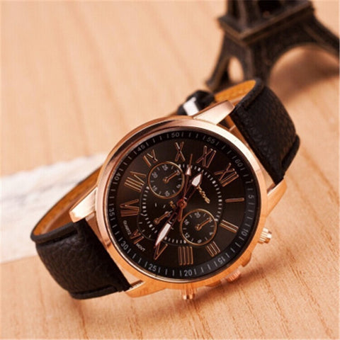 Genuine Women's Roman Numerals watches women clock Luxury Fashion Leather Band Analog Quartz Round Wrist Watches Montre Femme