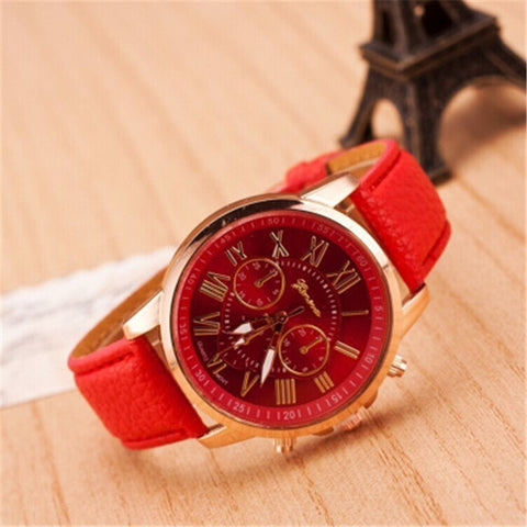 Genuine Women's Roman Numerals watches women clock Luxury Fashion Leather Band Analog Quartz Round Wrist Watches Montre Femme