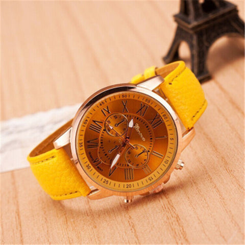 Genuine Women's Roman Numerals watches women clock Luxury Fashion Leather Band Analog Quartz Round Wrist Watches Montre Femme