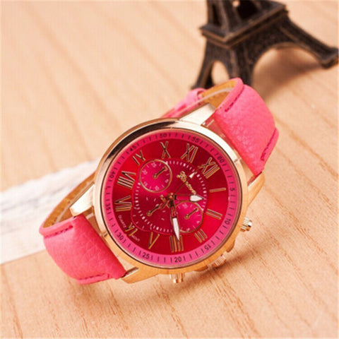 Genuine Women's Roman Numerals watches women clock Luxury Fashion Leather Band Analog Quartz Round Wrist Watches Montre Femme