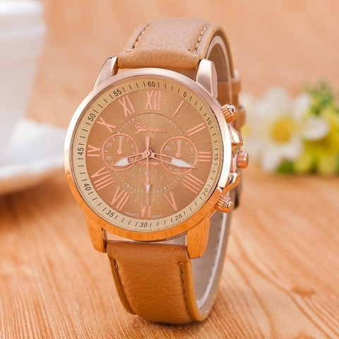 Genuine Women's Roman Numerals watches women clock Luxury Fashion Leather Band Analog Quartz Round Wrist Watches Montre Femme