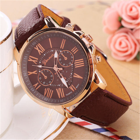 Genuine Women's Roman Numerals watches women clock Luxury Fashion Leather Band Analog Quartz Round Wrist Watches Montre Femme