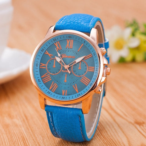 Genuine Women's Roman Numerals watches women clock Luxury Fashion Leather Band Analog Quartz Round Wrist Watches Montre Femme