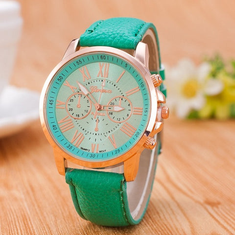 Genuine Women's Roman Numerals watches women clock Luxury Fashion Leather Band Analog Quartz Round Wrist Watches Montre Femme