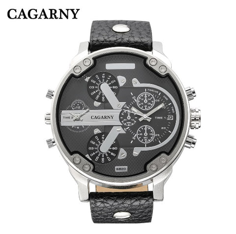 52MM Big Case Quartz Watch For Men Classy Mens Wrist Watches Waterproof Dual Time Displays Military relogio masculino Male Clock