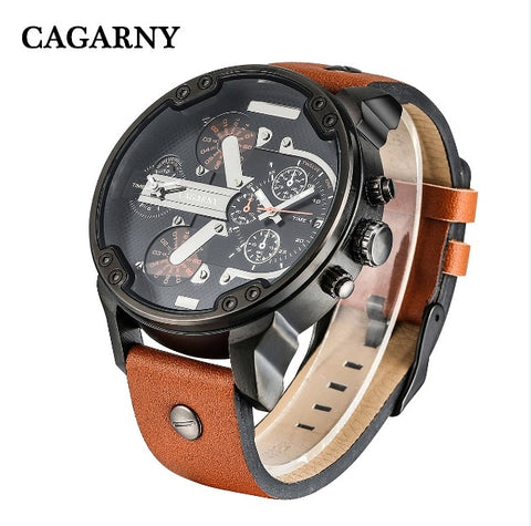 52MM Big Case Quartz Watch For Men Classy Mens Wrist Watches Waterproof Dual Time Displays Military relogio masculino Male Clock