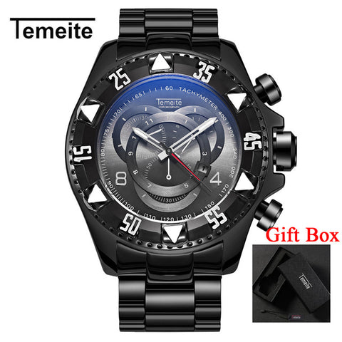 Temeite Men's watches Luxury Gold Watch Men Big Dial Quartz Watch Business Wristwatch Waterproof Relogio Masculino