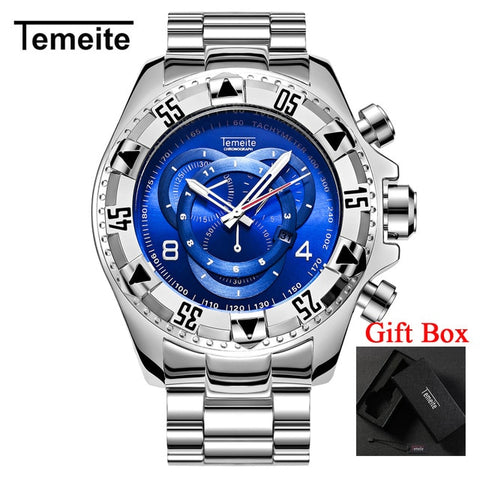 Temeite Men's watches Luxury Gold Watch Men Big Dial Quartz Watch Business Wristwatch Waterproof Relogio Masculino