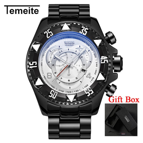 Temeite Men's watches Luxury Gold Watch Men Big Dial Quartz Watch Business Wristwatch Waterproof Relogio Masculino