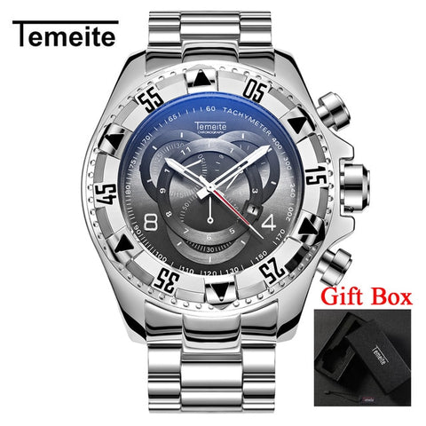 Temeite Men's watches Luxury Gold Watch Men Big Dial Quartz Watch Business Wristwatch Waterproof Relogio Masculino