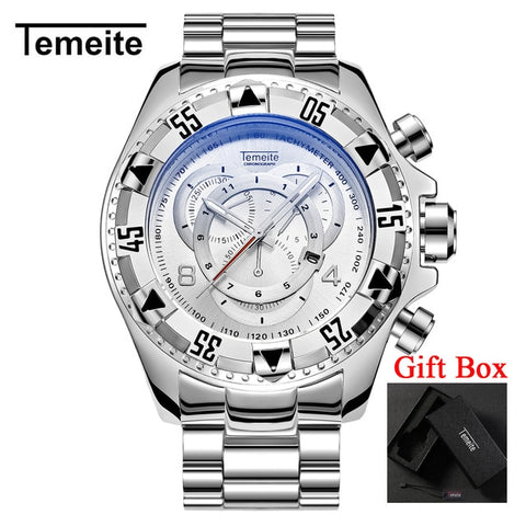 Temeite Men's watches Luxury Gold Watch Men Big Dial Quartz Watch Business Wristwatch Waterproof Relogio Masculino