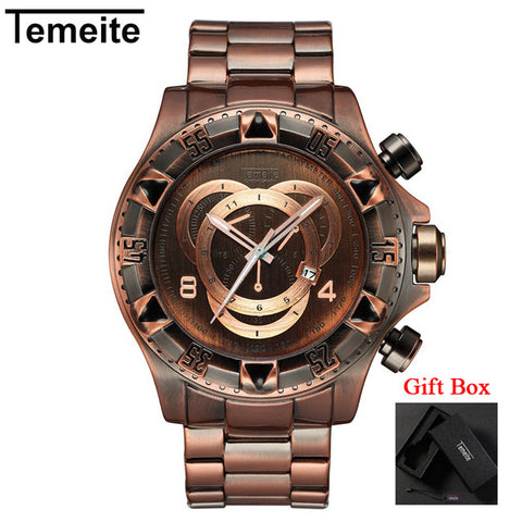 Temeite Men's watches Luxury Gold Watch Men Big Dial Quartz Watch Business Wristwatch Waterproof Relogio Masculino