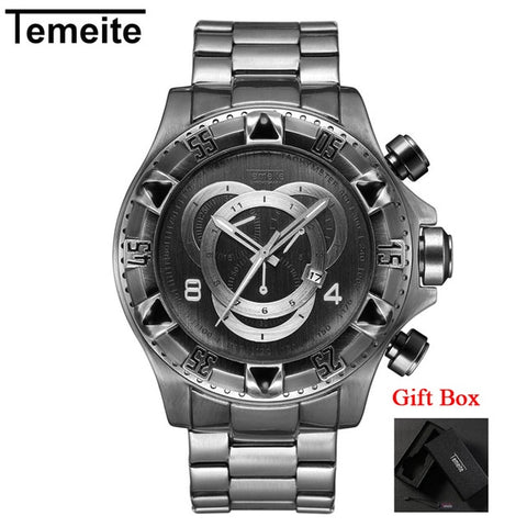 Temeite Men's watches Luxury Gold Watch Men Big Dial Quartz Watch Business Wristwatch Waterproof Relogio Masculino