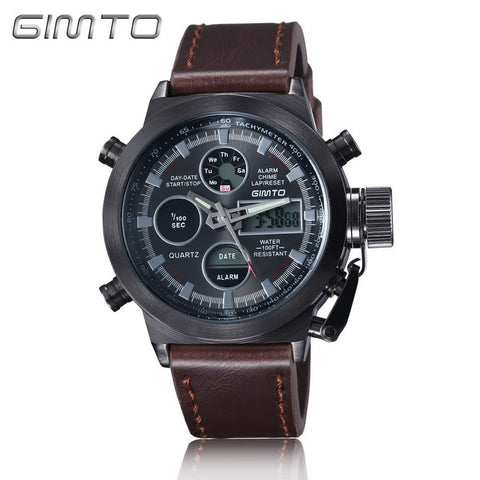 GIMTO Men Watch 2018 Quartz Digital Sports Watches Men Leather Nylon LED Military Army Waterproof Diving Wristwatch Men's Watch