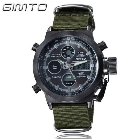 GIMTO Men Watch 2018 Quartz Digital Sports Watches Men Leather Nylon LED Military Army Waterproof Diving Wristwatch Men's Watch