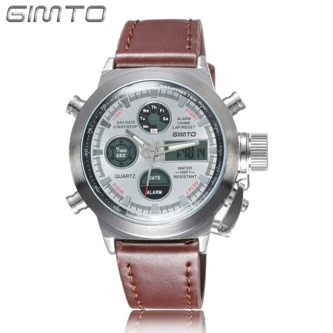 GIMTO Men Watch 2018 Quartz Digital Sports Watches Men Leather Nylon LED Military Army Waterproof Diving Wristwatch Men's Watch