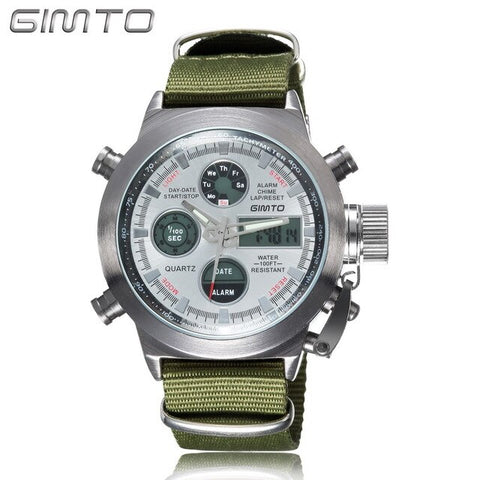 GIMTO Men Watch 2018 Quartz Digital Sports Watches Men Leather Nylon LED Military Army Waterproof Diving Wristwatch Men's Watch