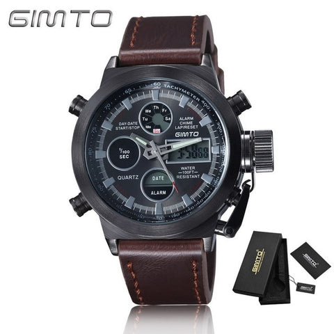 GIMTO Men Watch 2018 Quartz Digital Sports Watches Men Leather Nylon LED Military Army Waterproof Diving Wristwatch Men's Watch