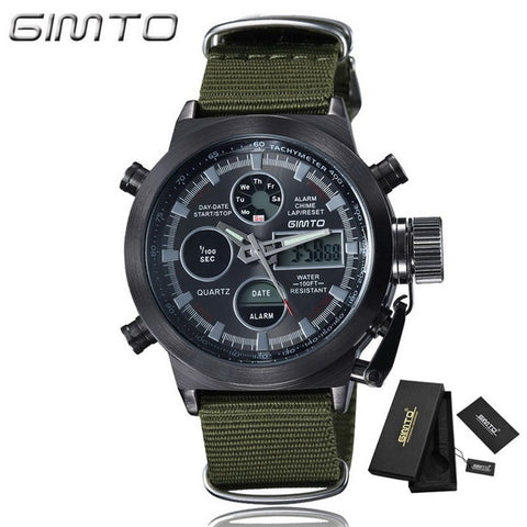 GIMTO Men Watch 2018 Quartz Digital Sports Watches Men Leather Nylon LED Military Army Waterproof Diving Wristwatch Men's Watch