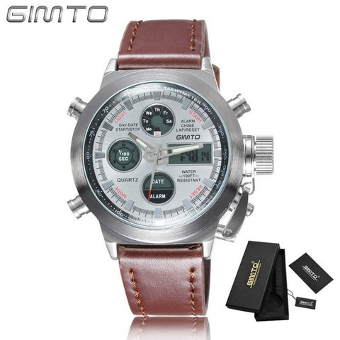 GIMTO Men Watch 2018 Quartz Digital Sports Watches Men Leather Nylon LED Military Army Waterproof Diving Wristwatch Men's Watch