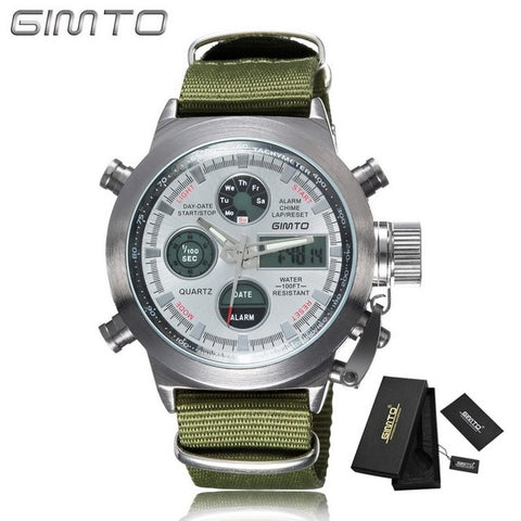 GIMTO Men Watch 2018 Quartz Digital Sports Watches Men Leather Nylon LED Military Army Waterproof Diving Wristwatch Men's Watch