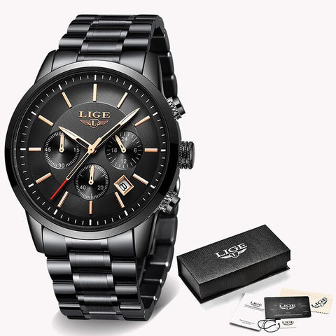 2019 New LIGE Mens Watches Top Brand Luxury Men's Fashion All Steel  Waterproof Analog Quartz Watch Men Silver Blue Sprot Clock