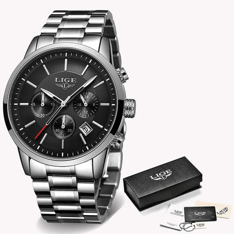 2019 New LIGE Mens Watches Top Brand Luxury Men's Fashion All Steel  Waterproof Analog Quartz Watch Men Silver Blue Sprot Clock