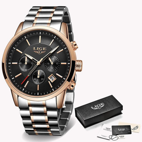 2019 New LIGE Mens Watches Top Brand Luxury Men's Fashion All Steel  Waterproof Analog Quartz Watch Men Silver Blue Sprot Clock