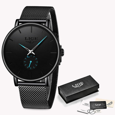 2019 New LIGE Mens Watches Top Brand Luxury Men's Fashion All Steel  Waterproof Analog Quartz Watch Men Silver Blue Sprot Clock