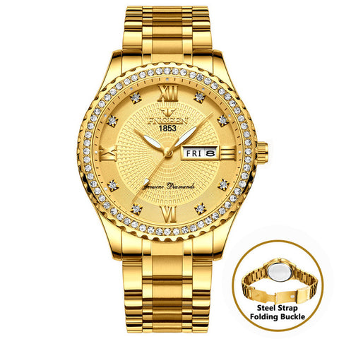 Men High Quality Mens Watches Top Brand Luxury Quartz Watch Full Steel Diamond Male Clock Date Week Waterproof Gold Wristwatch