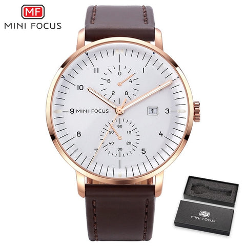 MINI FOCUS Mens Watches Top Brand Luxury Quartz Watch Men Calendar Bussiness Leather relogio masculino Waterproof reloj hombre