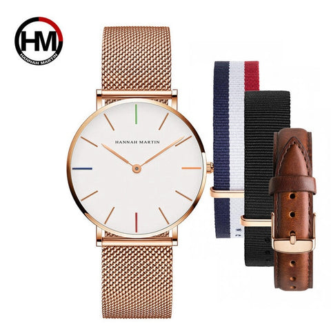 Women Watch Japan Quartz Design Waterproof Rose Gold Stainless Steel Mesh 1 set 3psc Band Lady watches relogio feminino