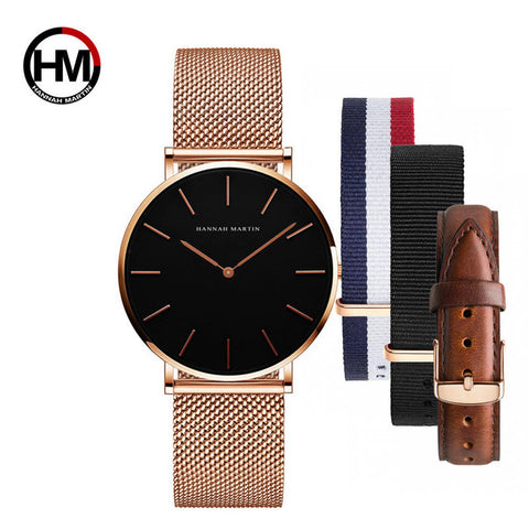 Women Watch Japan Quartz Design Waterproof Rose Gold Stainless Steel Mesh 1 set 3psc Band Lady watches relogio feminino