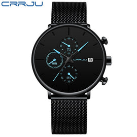 Luxury Brand CRRJU Men Watch 2019 New Minimalist Multi-function Chronograph Waterproof Mesh Wristwatch with Date Display