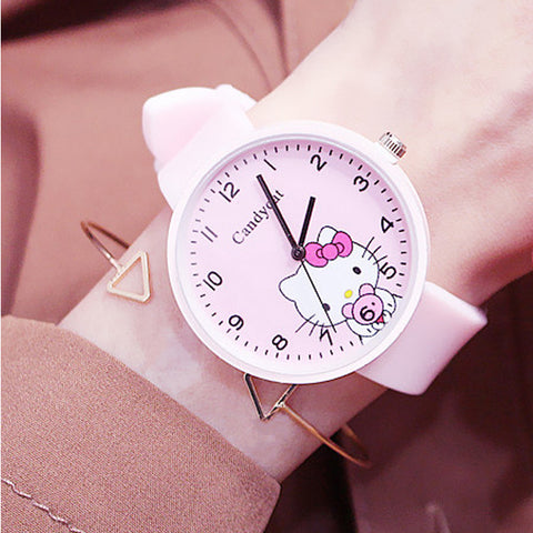 Korean 2019 Hot Sales Lovely Hello Kitty Cartoon Watch Children Girls student Quartz Watch Silicone Strap Kids Watch jelly color